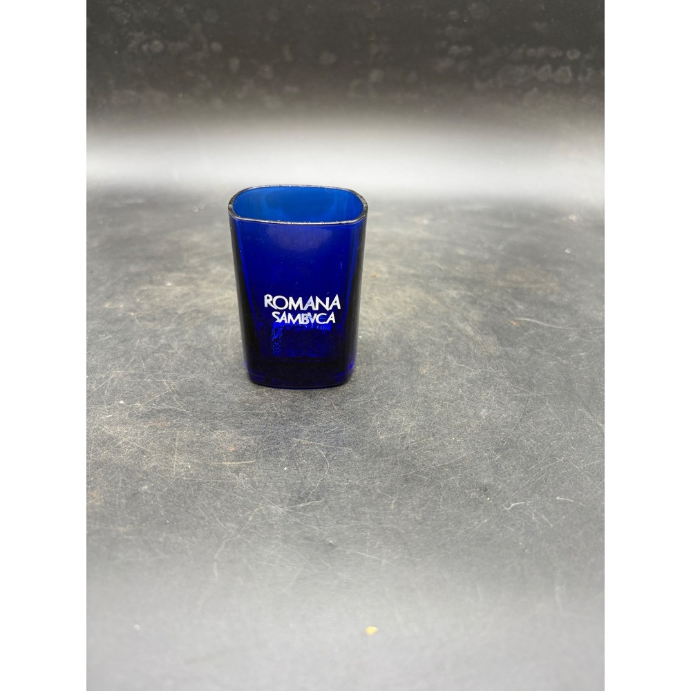 Romana Sambuca Cobalt Blue Glass Shot Glass Square Base Barware Collectible